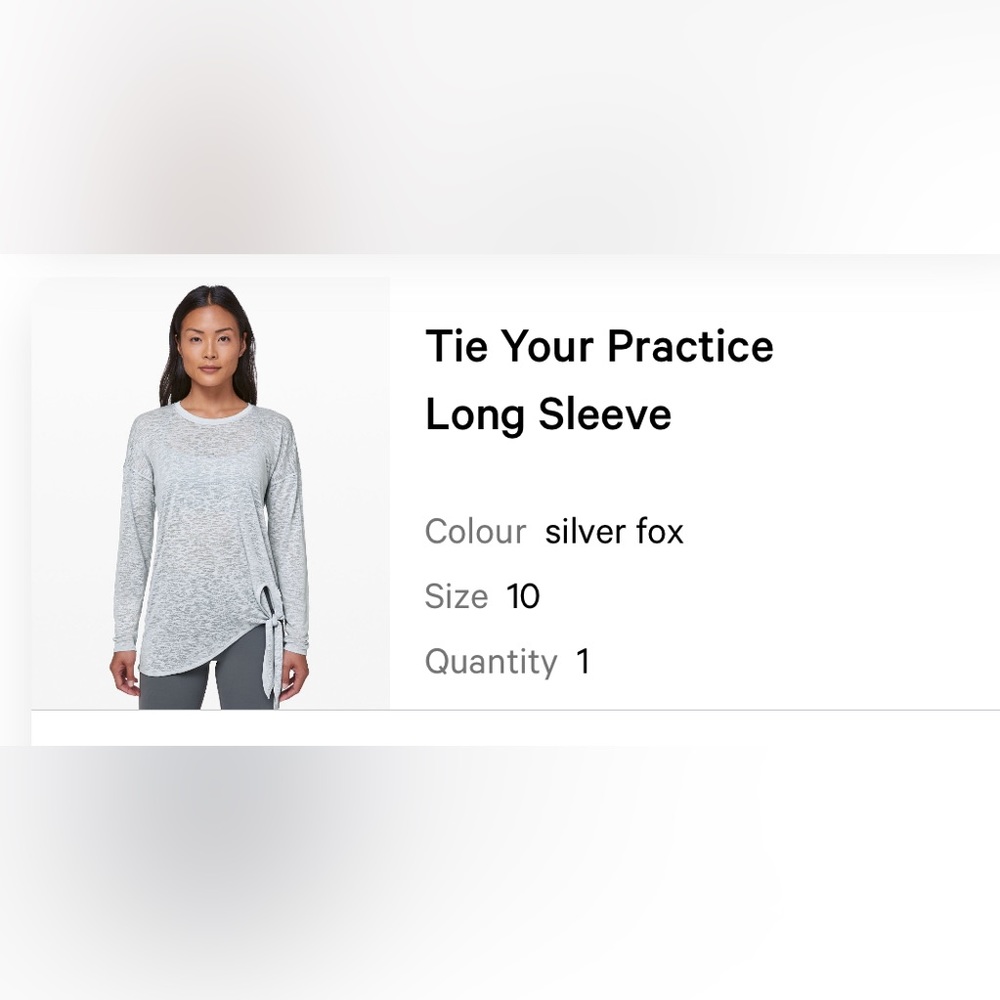 Lululemon Tie Your Practice Long Sleeve Tie-Side Top ~ Size 10 (Med) Silver Fox